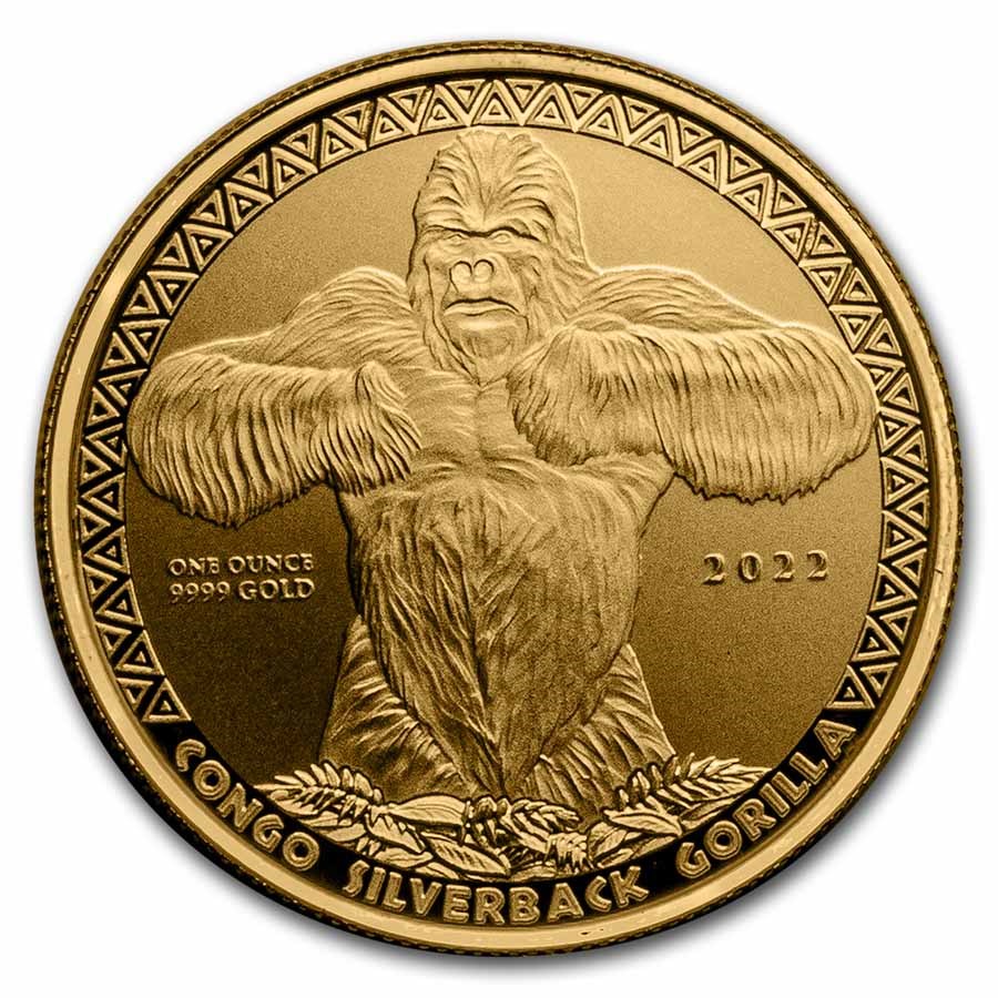 2022 Republic of Congo 1 oz Gold Proof Silverback Gorilla